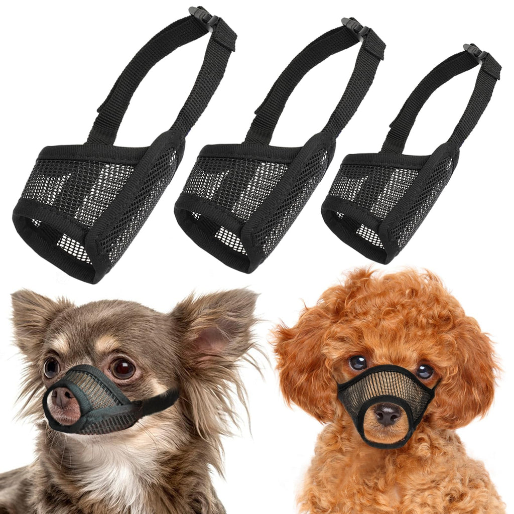 LUCKYPAW Dog Muzzle Suits for Small Medium Large Dogs, Mesh Muzzle Pack for Dogs Anti Biting Chewing, Breathable Dog Muzzle Sets with Adjustable Strap for Grooming Walking Vet Visiting(3 Pieces) Black Small Pack(XXS-S)