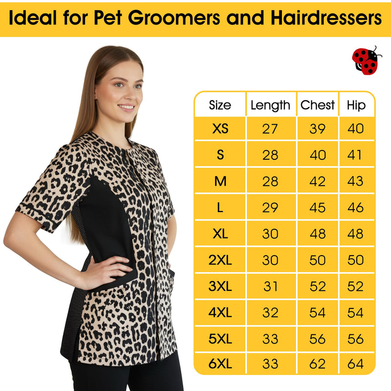 Ladybird Line 716 Leopard Waterproof Pet Grooming Jacket, Breathable Mesh Lining, Hair Bleach Resistant, Adjustable Back Belt X-Small - PawsPlanet Australia