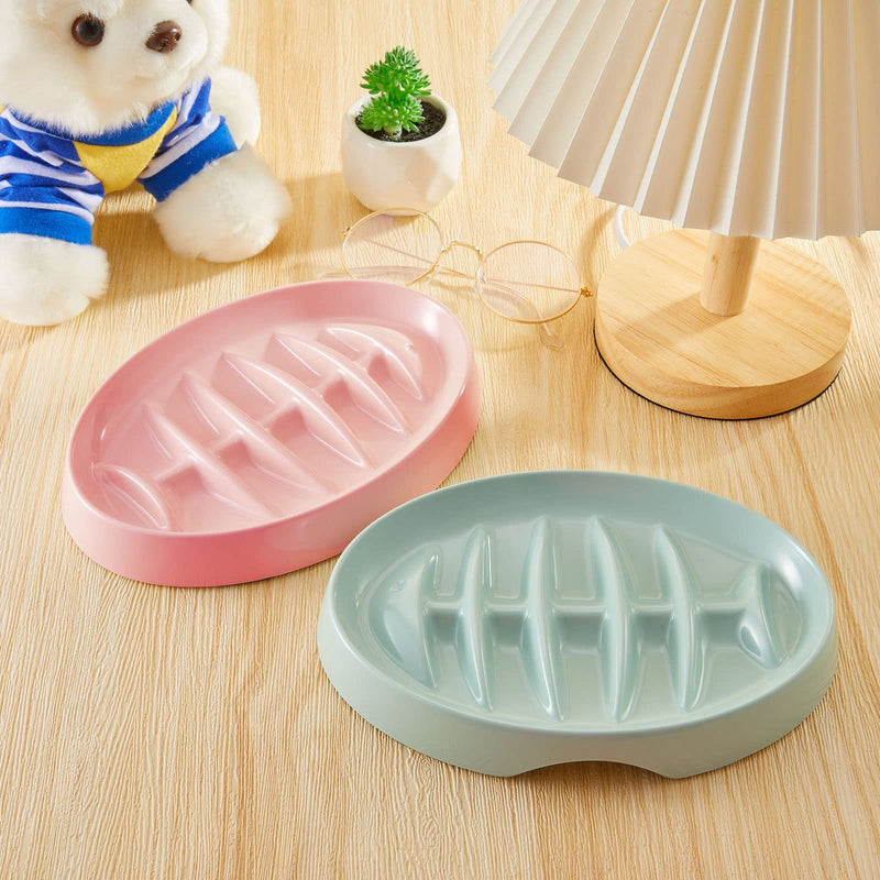 Maitys 2 Pack Cat Slow Feeder Bowl Slow Feed Cat Dish Fishbone Cat Slow Feeder Small Interactive Dog Feeder Dish Anti Gulping Pet Bowl for Cat and Dog Slow Eating to Against Bloat(Pink, Green) Pink, Green