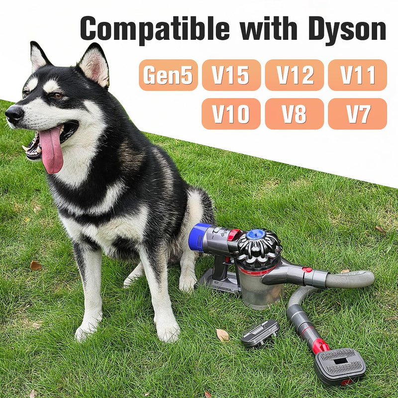 2-in-1 Dog Hair Vacuum Brush for Grooming & Shedding Compatible with Dyson Gen5, V15, V12, V11, V10, V8, V7 – Removes Loose Hair, Dander, Undercoat & Tangles – Self-Cleaning Design 2 in 1