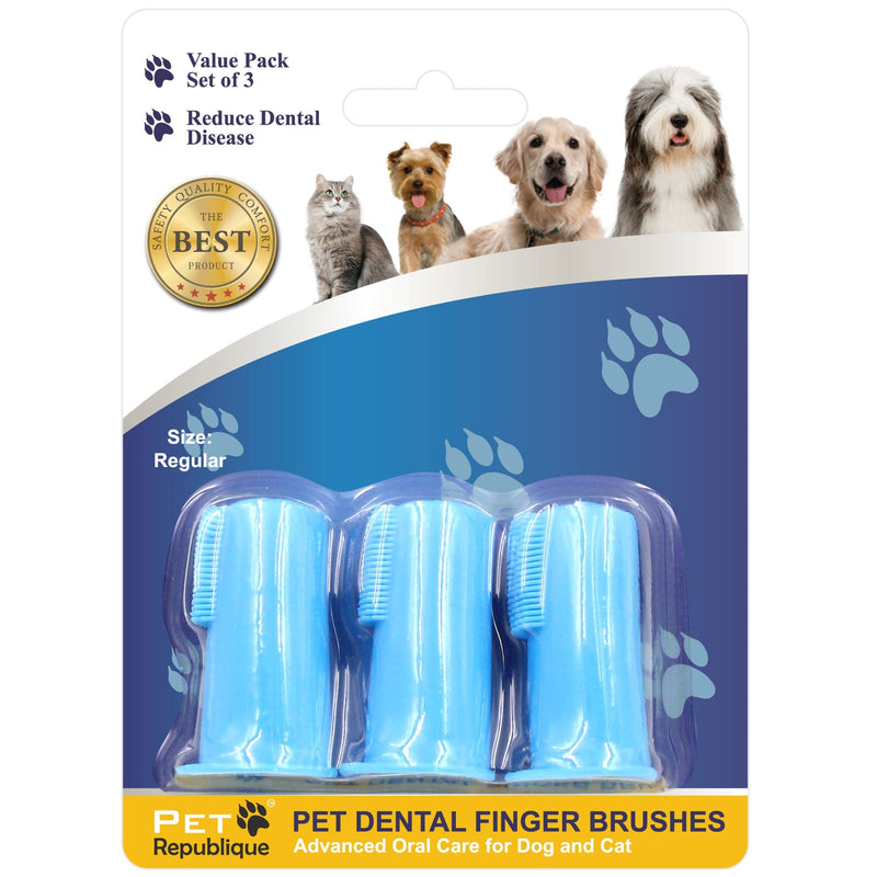 Pet Republique Dog Finger Toothbrush Set of 3 - Dental Hygiene Brushes for Dogs, Cats, Most Pets
