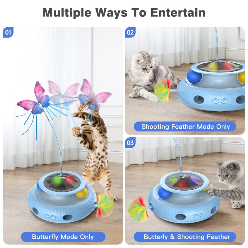 Cat Toys，3 in 1 Interactive Cat Toys for Indoor Cats，Automatic Kitten Toys with Fluttering Butterfly, Track Balls and Random Moving Ambush Feather，Rechargeable Feather Toys (sky blue) sky blue - PawsPlanet Australia