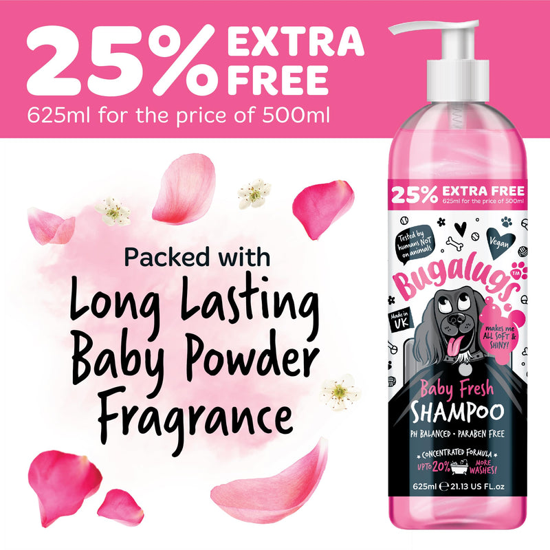 BUGALUGS Baby Fresh Dog Shampoo grooming products for smelly dogs with baby powder scent, best puppy shampoo, Vegan pet shampoo professional (625ml) 625ml