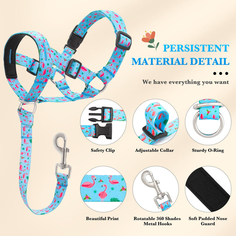 No-Pull Dog Head Collar, Print Head Halter Collar for Dogs, Gentle Lead to Stop Heavy Pulling, Anti-Pull Training Muzzle Leash for Easy Control on Walks (Blue, Small) Blue - PawsPlanet Australia