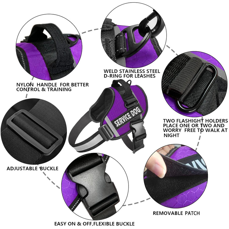 JSXD Dog Harness,No-Pull Service Dog Harness with Handle Adjustable Outdoor Pet Dog Vest 3M Reflective Nylon Material Vest for Breeds,Easy Control for Small Medium Large Dogs M Purple - PawsPlanet Australia