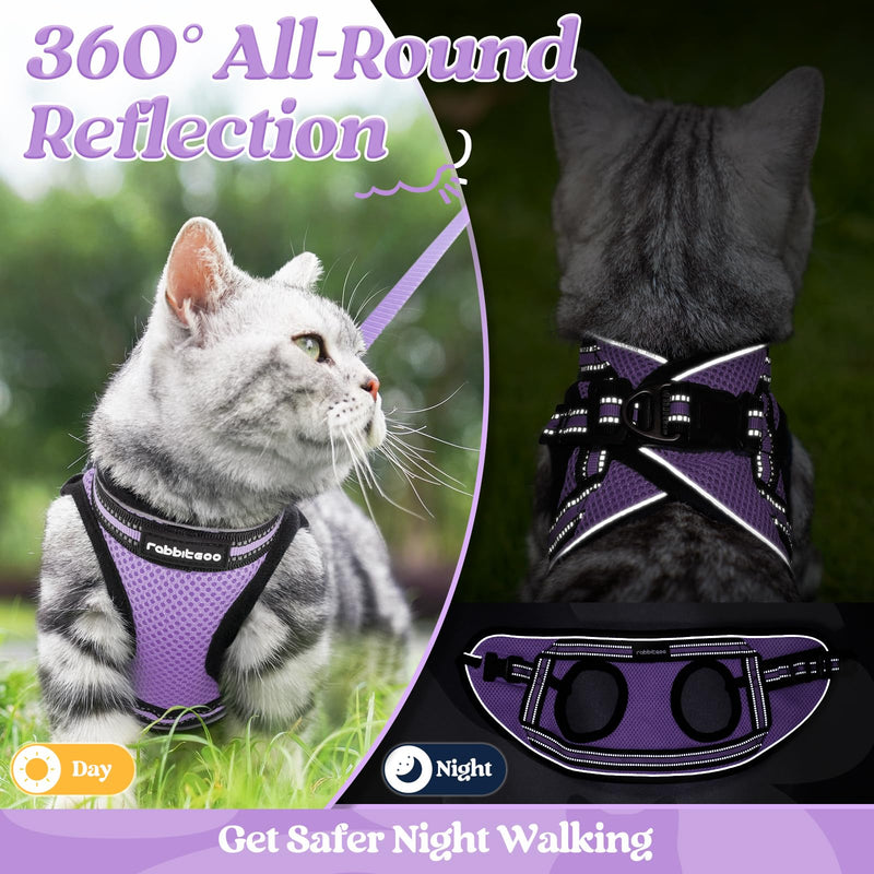 rabbitgoo Cat Harness and Leash Set for Walking Escape Proof, Adjustable Soft Kittens Vest with Reflective Strip for Cats, Comfortable Outdoor Vest, Light Purple, S Small - PawsPlanet Australia