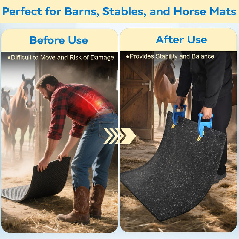Heavy Duty Stall Mat Gripper, a Pair of Mat Mover Tool - Effortless Remover for Thick Rubber Mats in Horse Stalls, Barn, Gym, Trailer - Easy Lift & Move to Save Your Back - PawsPlanet Australia