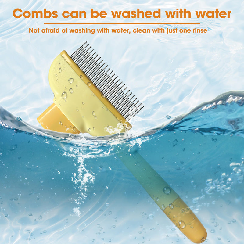 Cat Hair Brush & Dog Brush, Deshedding Brush for Long or Short Haired Pets, Removes Loose Fur, Durable Stainless Steel & ABS Design (yellow 2pcs) yellow 2pcs
