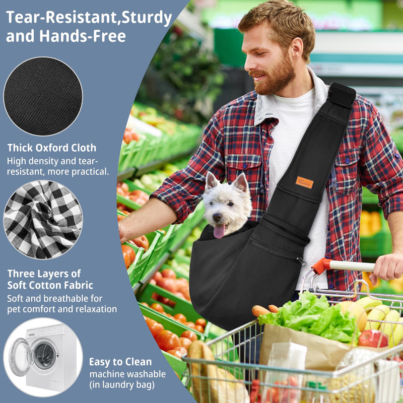 CUBY Dog and Cat Sling Carrier - Small Dog Carrier Sling with Adjust Strap & Zip Pocket, Hands Free Soft Dog Slings for Small Dogs Cats Puppy Pets Outdoor Travel Safety Purse Bag (Black) Black Adjust strap 1.0