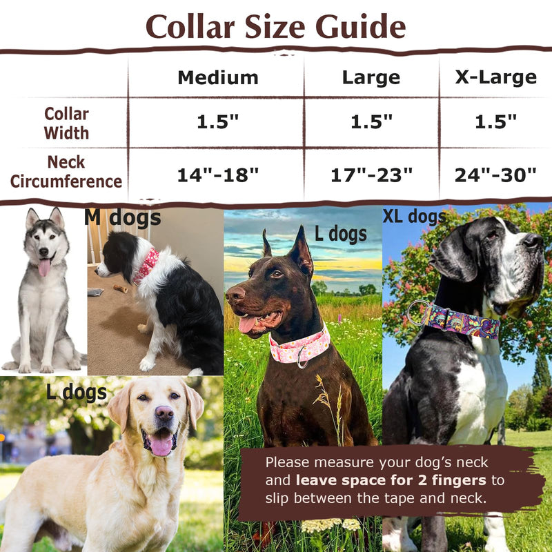 Wide 1.5 inch Martingale Collar for Medium Dogs,Big Thick Dog CollarNo-Slip Escape Proof Choke No Pull Cinch for Male and Female Dogs for Training & Walking -Bohemia Flowers M 15 M(Neck14-18")
