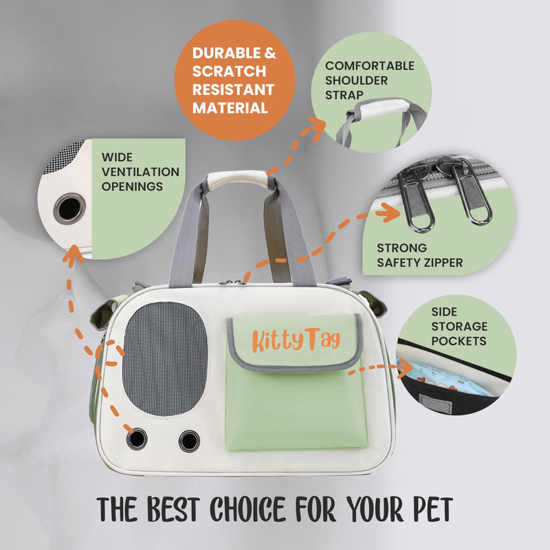 Pet Carrier, Puppy Small Dog Carrier, Cat Carrier Bag, Waterproof Premium PU Leather Carrying Handbag for Outdoor Travel Walking Hiking Shopping (Green) Green - PawsPlanet Australia