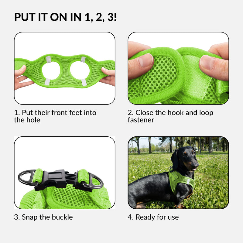 CollarDirect Step-in Reflective Dog Harness - Any Weather Air Mesh for Small and Medium Dogs Easy to Put On and Off (Size M, Lime Green) - PawsPlanet Australia