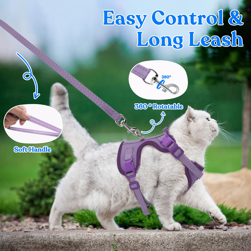 Supet Cat Harness and Leash for Walking Escape Proof, Adjustable Harness for Cats, Easy Control Small Cat Harness for Medium Large Kitten Purple M Medium (Chest: 15.0" - 20.0")