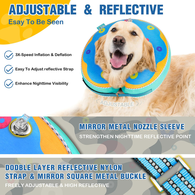 Inflatable Reflective Dog Cone Collar Alternative After Surgery,Dog Neck Donut,Recovery Soft Protective E Collar,Adjustable,for Small Medium and Large Dog Cats (Blue, XL) XL(Neck 18"-24") - PawsPlanet Australia