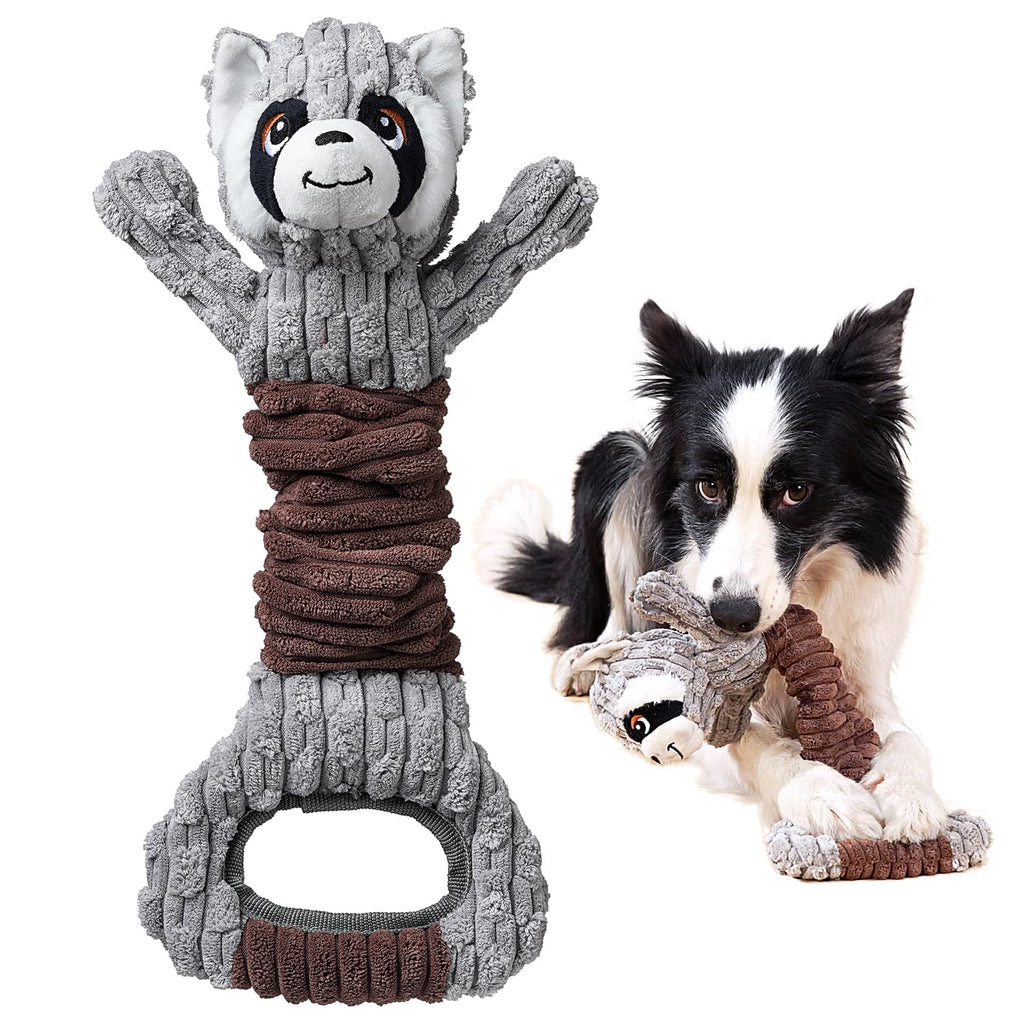 Sedioso Tug of War Dog Toy, Durable Large Breed Dog Toy, Though Stuffed Dog Squeaky Toy with Crinkle Paper for Small, Middle and Big Dogs(Raccoon) Grey Raccoon - PawsPlanet Australia