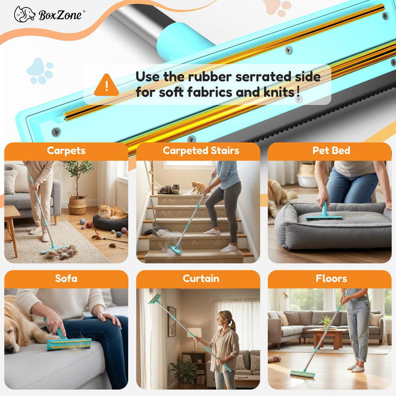 3 In 1 Carpet Rake for Pet Hair Removal Tool with Long & Short Handle and Rubber Detail Brush, Carpet Brush for Pet Hair, Deep Cleaning Pet Hair Removal Broom for Carpets Couches Rug Furniture - PawsPlanet Australia