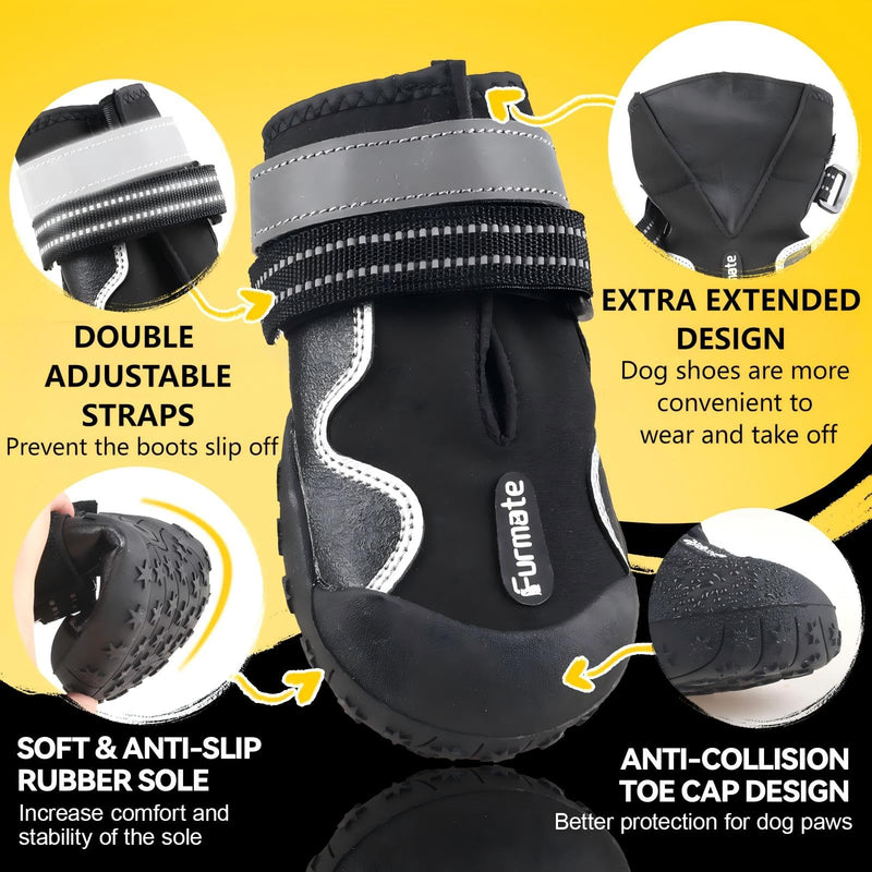Dog Shoes for Large Small Medium Dogs,Dog Booties for Indoor Hardfloors Anti-Slip,Reflective Strip Waterproof Dog Boots & Paw Protectors for Outdoor Walking Hot Pavement,Winter Snow (Black-4) Black #4: 2.2"x2.6"(W*L) for 31-40lbs - PawsPlanet Australia