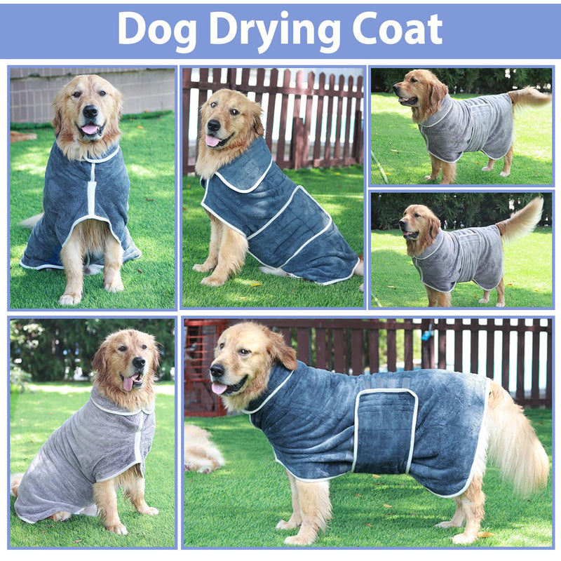 Dog Bathrobe Towel Dog Drying Coat - Super Absorbent Bath Robe for Drying Dogs Large, Soft Adjustable Collar & Belly Strap Fast Drying Coat Pet Dog Cat Bath Robe Towel (Purple, Large) Purple