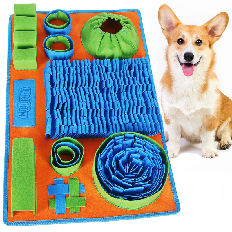 Vivifying Snuffle Mat for Dogs, Interactive Dog Puzzle Toy for Boredom and Mental Stimulation, Enrichment Feeding Game Sniff Mat Helps Dogs and Cats Slow Eating and Keep Busy Blue Green Orange