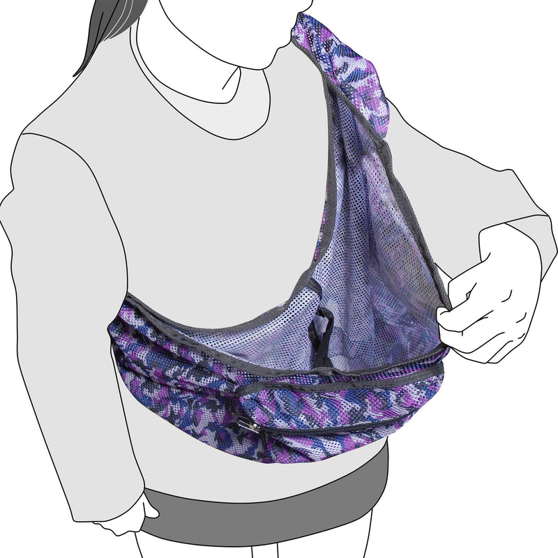 Foldable Mesh Dog Cat Carrier Crossbody Sling Bag Small Size -Ideal for Pets Below 5kgs /11 lbs-Camouflage Purple - PawsPlanet Australia