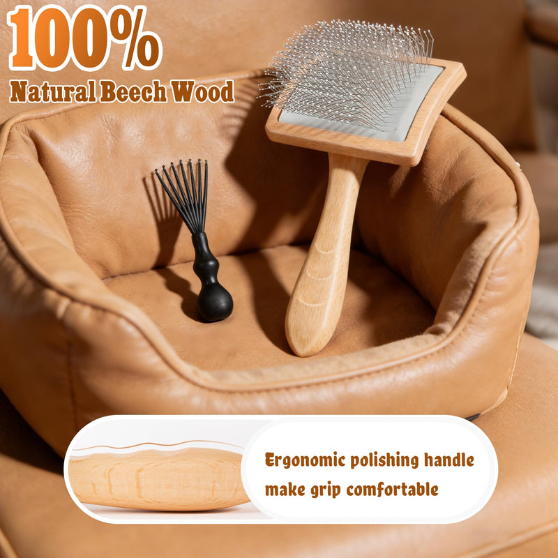 Slicker Brush for Dogs & Cats, Professional Pet Grooming Brush (Goldendoodles, Poodles, Labradoodles) Natural Beech Wood Ergonomic Handle Remove Tangles, Knots and Mats - Large