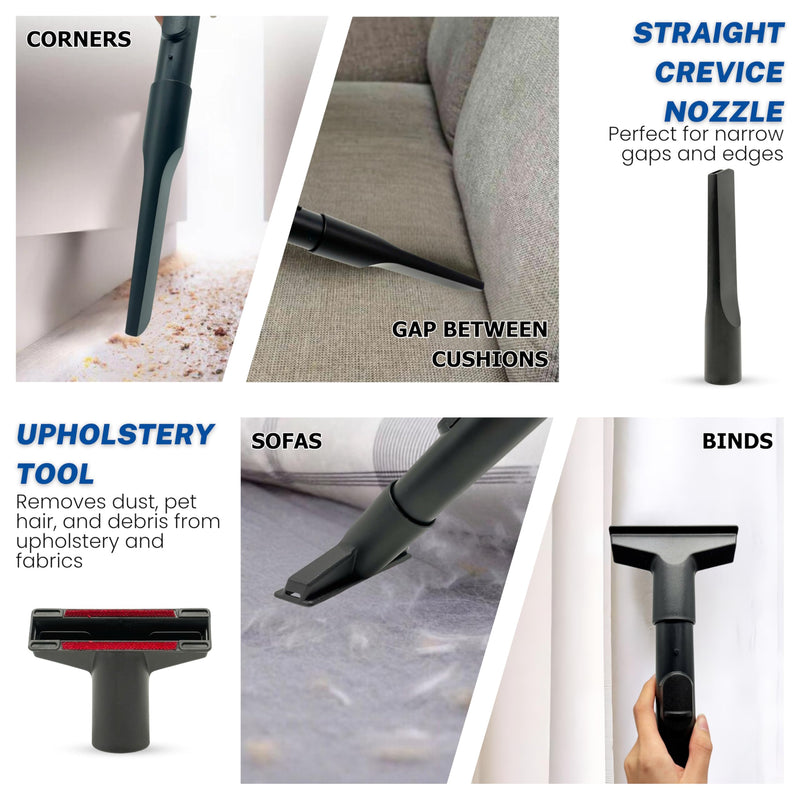 1-3/8'' Vacuum Brush Attachments for Shark, Miele & Most Canister/Handheld Vacuums - Crevice Tool, Upholstery & Horsehair Dusting Brushes - Pet Hair Removal Tool Attachment