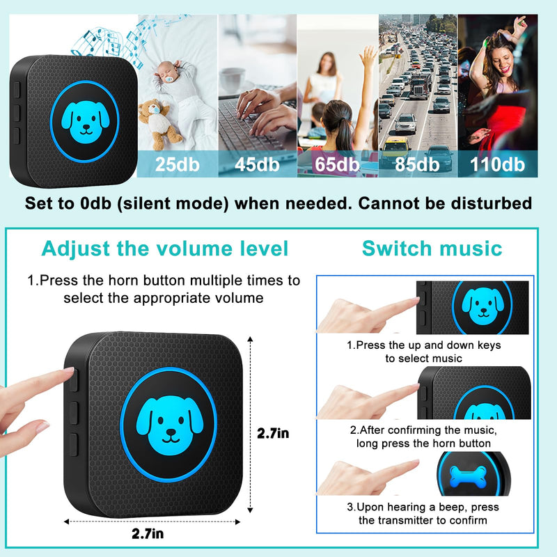 Dog Doorbell to Go Outside, Smart Wireless Doggie Doorbell for Potty Training,1000 Feet Long Range with IP65 Waterproof Super-Light Touch Button, 60 Melodies & Adjustable Volume (2 Button) - PawsPlanet Australia