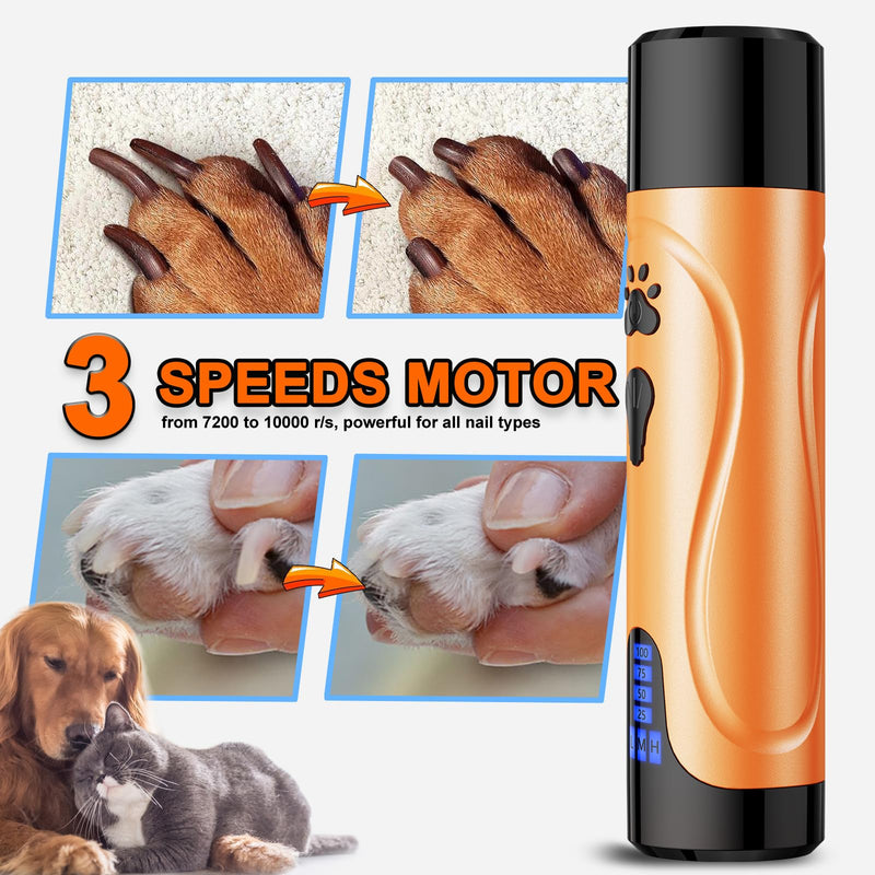 YABIFE Dog Nail Grinder, Dog Nail Trimmers and Clippers Kit, Super Quiet, Rechargeable, for Small Large Dogs Cats Toenail Claw Grooming,3 Speeds Summer Orange - PawsPlanet Australia