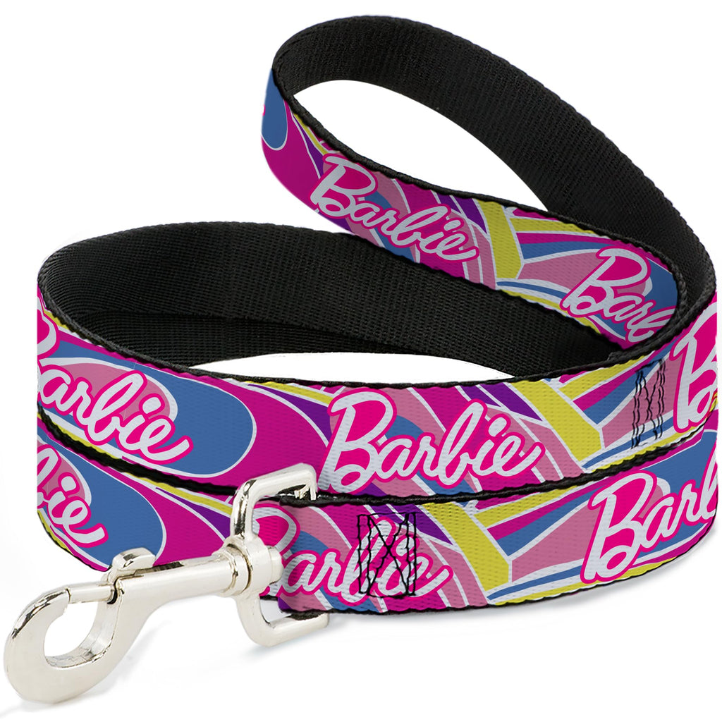 Mattel Durable & Stylish Dog Leash with Snap Closure, Barbie Script Signature Logo Abstract Multi Color White, 4 Feet Long 1.0 Inch Wide 4 Feet Long - 1" Wide