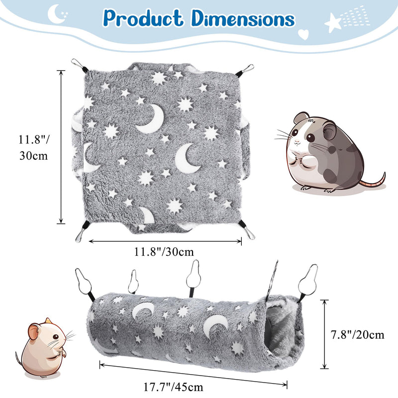 Mogoko Noctilucent Luminous Grey Guinea Pig Rat Hammock Bunkbed Hanging Tunnel and Soft Bed Mat for Ferret Hedgehog Squirrel Hideout Cage Accessories (Tunnel and Bunkbed Hammock) - PawsPlanet Australia