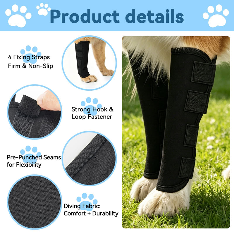 Dog Ankle Brace with Lick Stop, 2 Pack Adjustable Leg Protectors for Hind and Front Legs, Protect Wounds, Injuries and Sprains, Size M