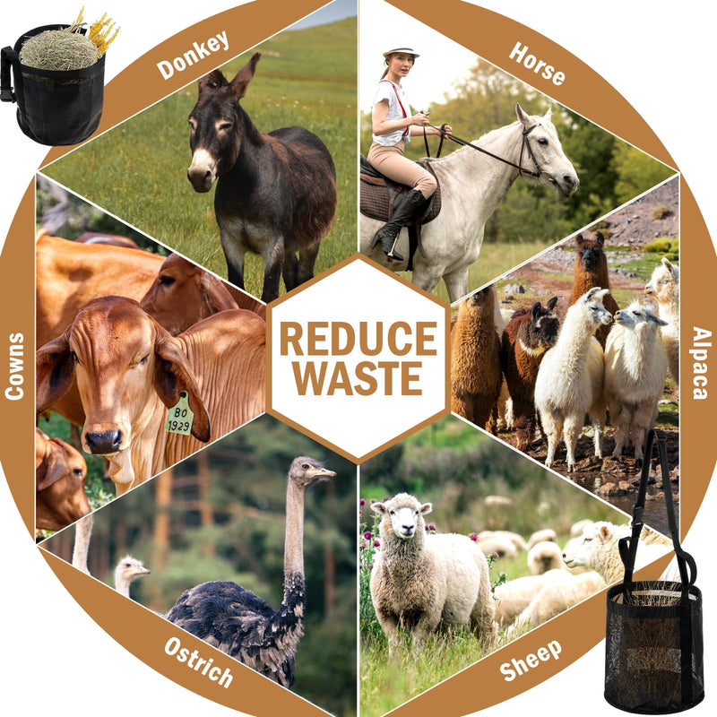 2 Pcs Horse Feed Bag Comfort Breathable Mesh Feed Bucket Heavy Duty Feed Bag with Adjustable Strap and Waterproof Bottom for Horse Feeding Supplies Muzzle Feed Bag, Medium (Black) - PawsPlanet Australia