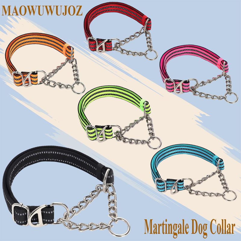 Reflective Martingale Collar for Dogs with Steel Chain, Adjustable No Pull Dog Training with Soft Padded for Large Breed Dogs, Medium, XL, XXL Walking Collar (Blue L) B L(Neck15"-22")