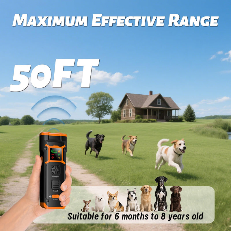 Dr. Shark Dog Bark Deterrent Devices — Ultrasonic Audible Beep LED Flashlight, Anti Barking 50 ft Range, 10-Second Auto-Off for Hearing Safety, — Stop Dog Barking Device (6 Months–8 Years)