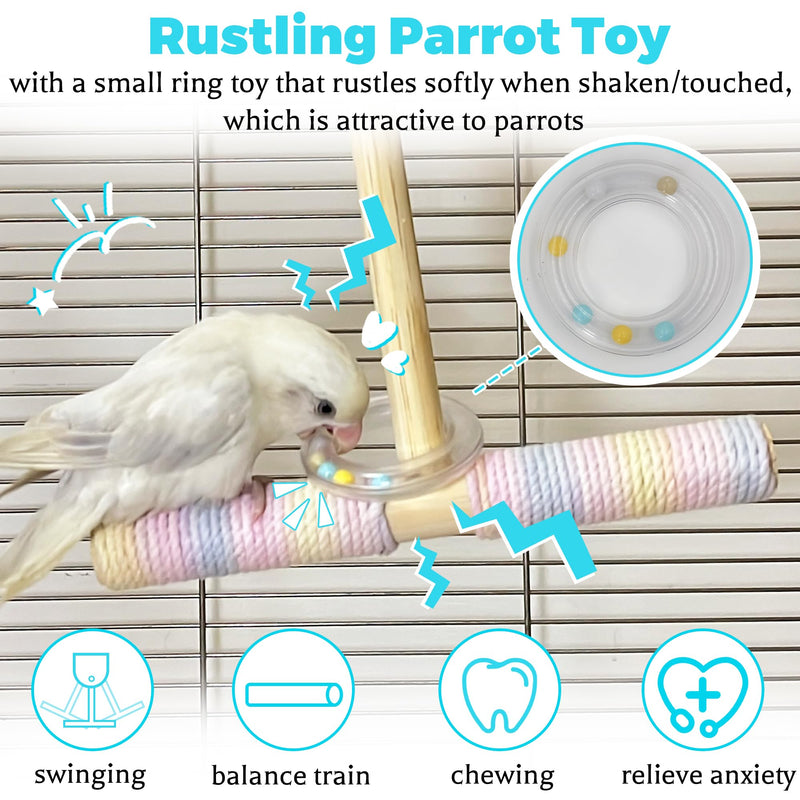 Bird Swing Toys with Rustling Sound, Colorful Cotton Rope Perch for Parrots' Soft Grip, Wooden Parakeet Swing Perch for Balance Training, Swaying Bird Cage Toys for Budgie Cockatiel Lovebird - PawsPlanet Australia