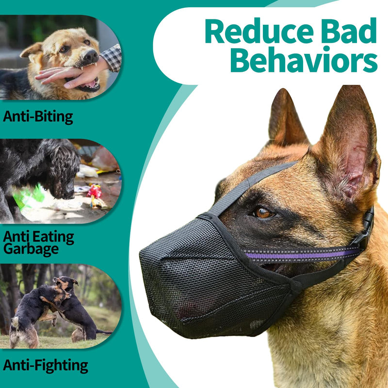Dog Muzzle - Soft Mesh Muzzle for Small Medium Large Dogs Labrador German Shepherd - Adjustable Puppy Muzzles for Scavenging Biting Licking and Chewing - Allows Panting and Drinking (M) Black - PawsPlanet Australia