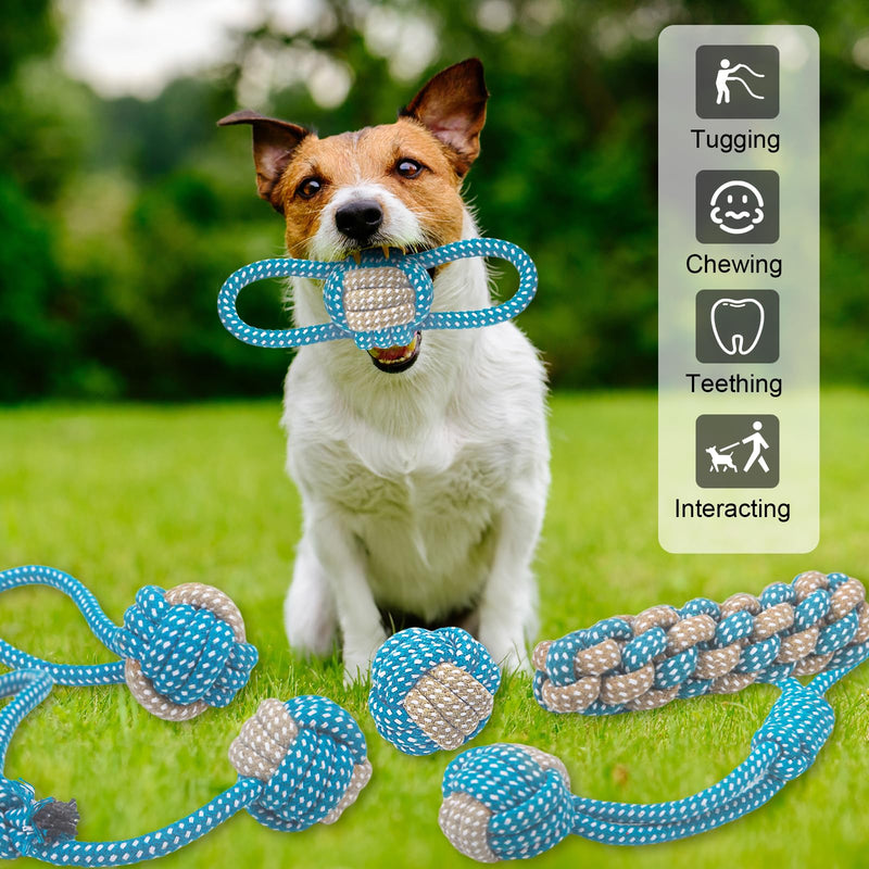 7 Pack Puppy Rope Toys, Dog Rope Toys for Small Dogs, Dog Tug Rope, Puppy Teething Rope for Teeth Cleaning and Chewing, Keep The Dog from being Bored, Variety of Dog Cotton Rope Toys, Blue For Small Dog - PawsPlanet Australia