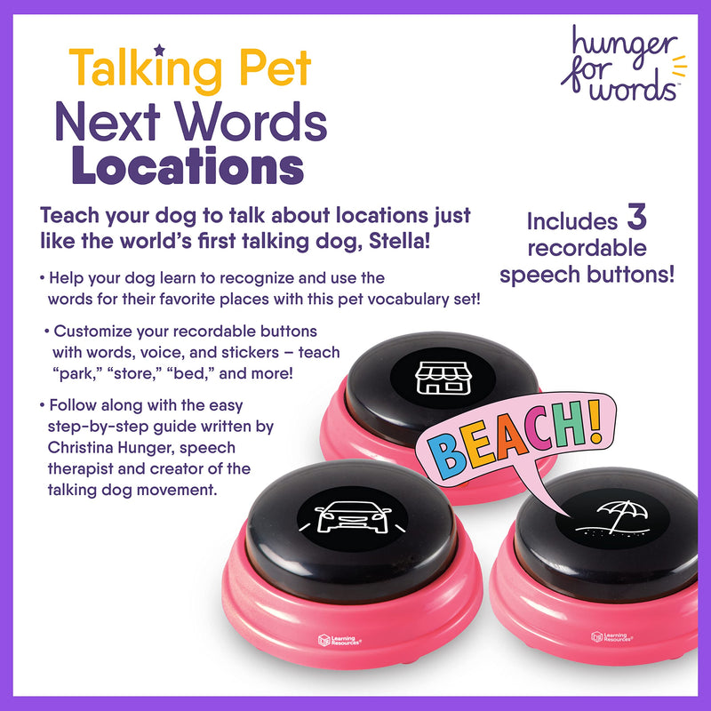 Hunger For Words Talking Pet Next Words Locations - 3 Piece Set of Recordable Speech Buttons for Dogs, Dog Buttons for Communication - PawsPlanet Australia