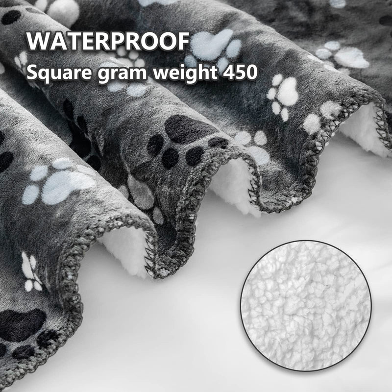 Waterproof Pet Blanket Dog Blankets, Pattern Printing Super Soft Warm Fluffy Facecloth Sofa Car Bed Protector, Urine Proof Washable Pet Blanket for Puppy Large Dogs & Cats(Dog paw130cm*153cm) Large (60*50) Grey-paw - PawsPlanet Australia