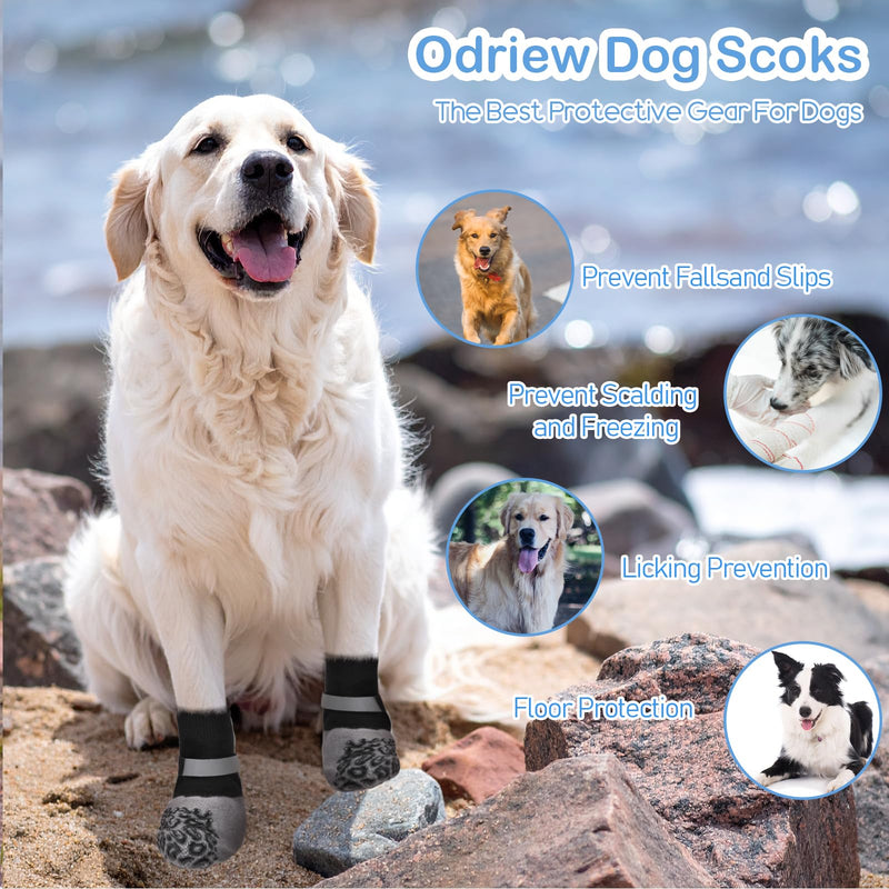 4 Pcs Dog Socks to Prevent Licking Paws, Dog Booties for Hot Pavement, Leopard Anti-Slip Pattern Dogs Socks, Dogs Booties for Hardwood Floors Grey (M) M - PawsPlanet Australia