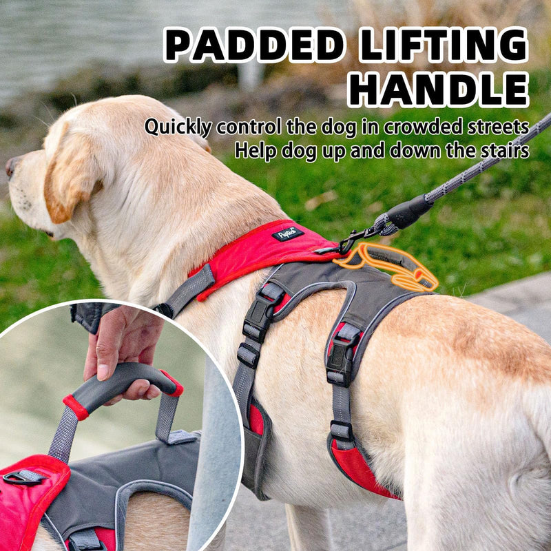 PUPTECK Escape Proof Dog Harness and Leash Set Upgraded No Pull Reflective Dog Vest with Lift Handle, Easy Control Pet Harness for Medium Large Dogs Training Walking Running Red/Grey - PawsPlanet Australia