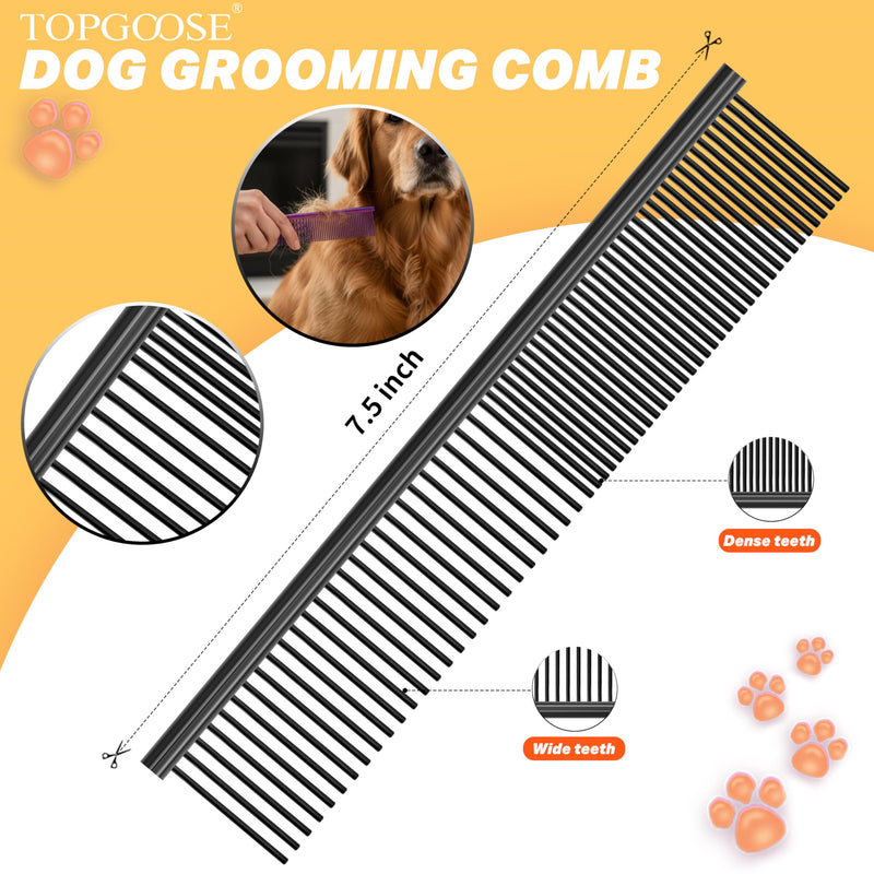 TOPGOOSE Dog Grooming Scissors Kit, Professional 6 in 1 Pet Scissors Sharp Shears Set - Straight, Thinning, Chunker, Curved Shears and Comb for Long Short Hair for Dog Cat (Set, Black) - PawsPlanet Australia