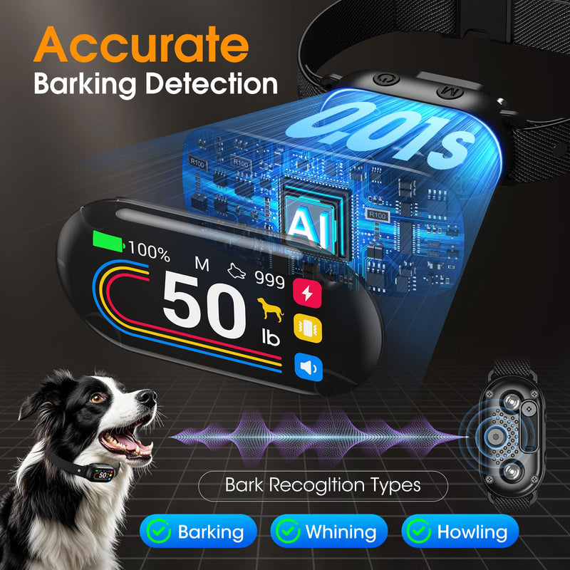 Smart Dog Bark Collar with Bark Counting for Small Medium Large Dogs 10-100lbs, Anti Barking Device with 4 Modes & 8 Levels, Adjustable Humane Training Collar for Effective Bark Control, Black - PawsPlanet Australia