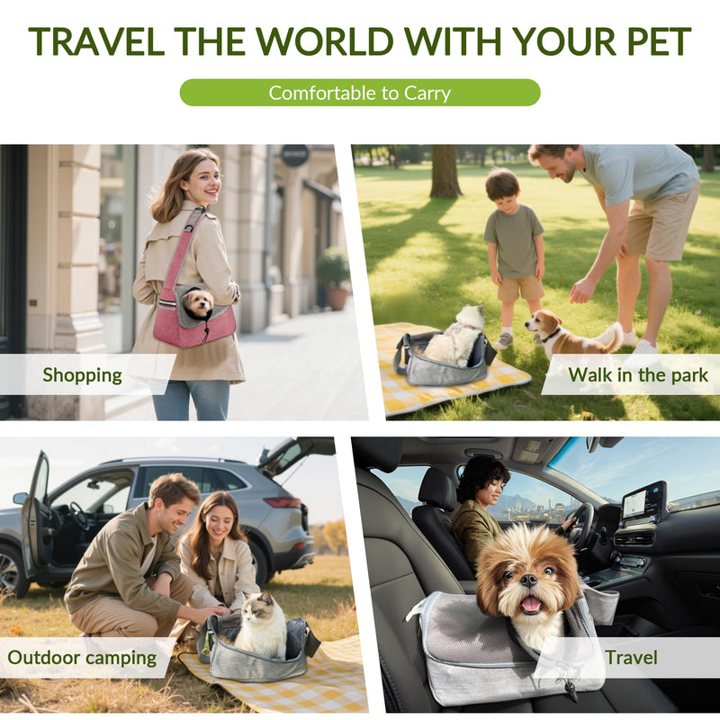 ALLSOPETS Dog Sling Carrier for Small Dogs Cats – Breathable Puppy Sling, Adjustable Shoulder Strap with Side Pocket, Travel Cat Carrier for Outdoor Camping (Light Gray) Light Gray - PawsPlanet Australia