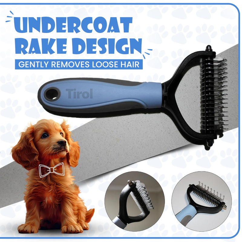 TIROL SUPPLIES Original Pet Grooming Rake - Ergonomic Non-slip Undercoat Rake for Dogs & Cats - Double-Sided Deshedding Dematting Tool - Extra-Wide Dog Grooming Brush & Deshedder Comb for Long Hair - PawsPlanet Australia