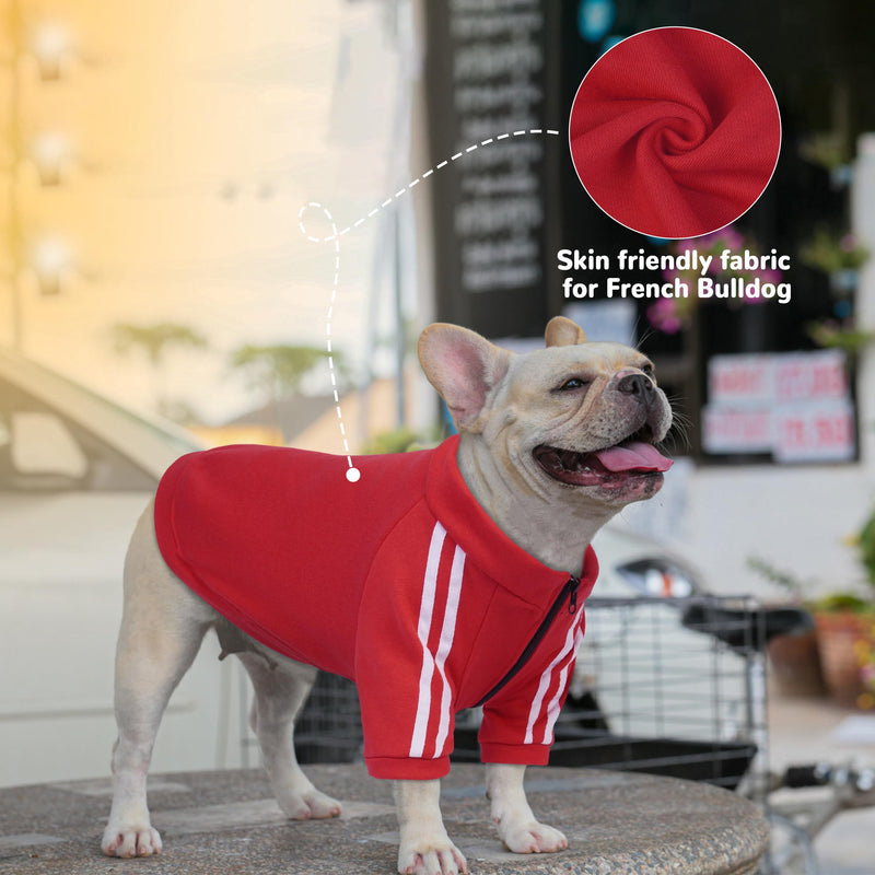 PUMYPOREITY Dog Hoodie for French Bulldog, Pullover Stretchy Dog Hoodies for Frenchie, Soft Dog Sweatshirts, Frenchie Clothes for Cold Weather, Red, L Large - PawsPlanet Australia