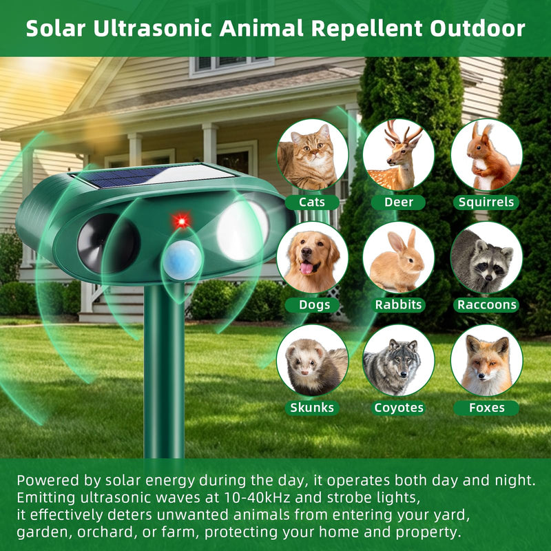 2026 Solar Ultrasonic Animal Repellent Outdoor Cat Deterrent Deer Repellent Devices Dog Repeller with Motion Sensor & Strobe Light & Usb Charging Deterrent Rabbit Squirrel Skunk Racoon for Yard Garden 2 Acrylonitrile Butadiene Styrene (ABS) - PawsPlanet Australia