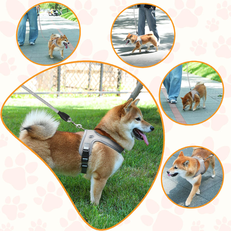 Dog Harness and Leash Set, No Pull Saddle Style Pet Harness, Breathable Mesh Adjustable Reflective Dog Vest for Dogs and Cat Medium Small Harness 2 D-Rings, Grey, M - PawsPlanet Australia
