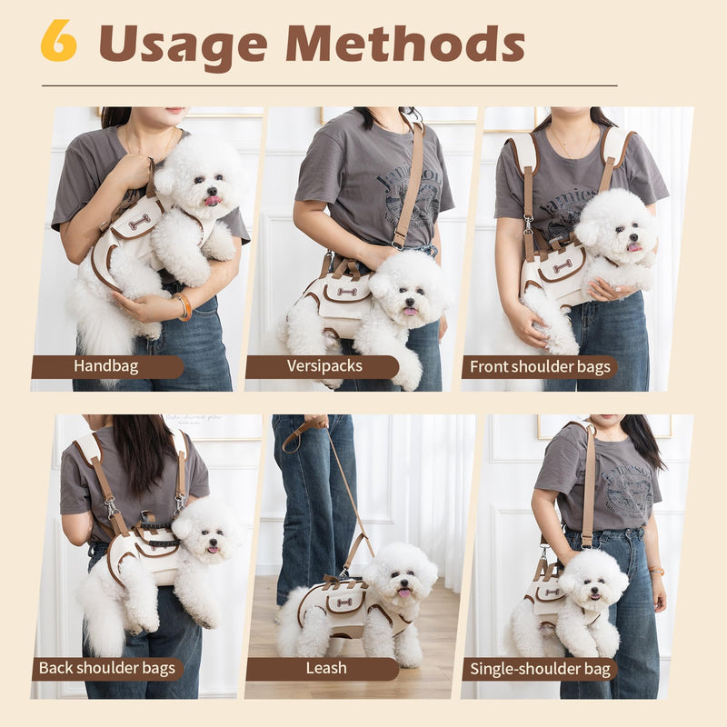 Dog Sling Backpack Carriers - Adjustable Pet Lift Harness Gear, Breathable Dogs Carrying Lifting with Traction Leash Shoulder Straps and Treat Bag for Cats Walking Hiking Travel (S, 4-8lbs) Small - PawsPlanet Australia