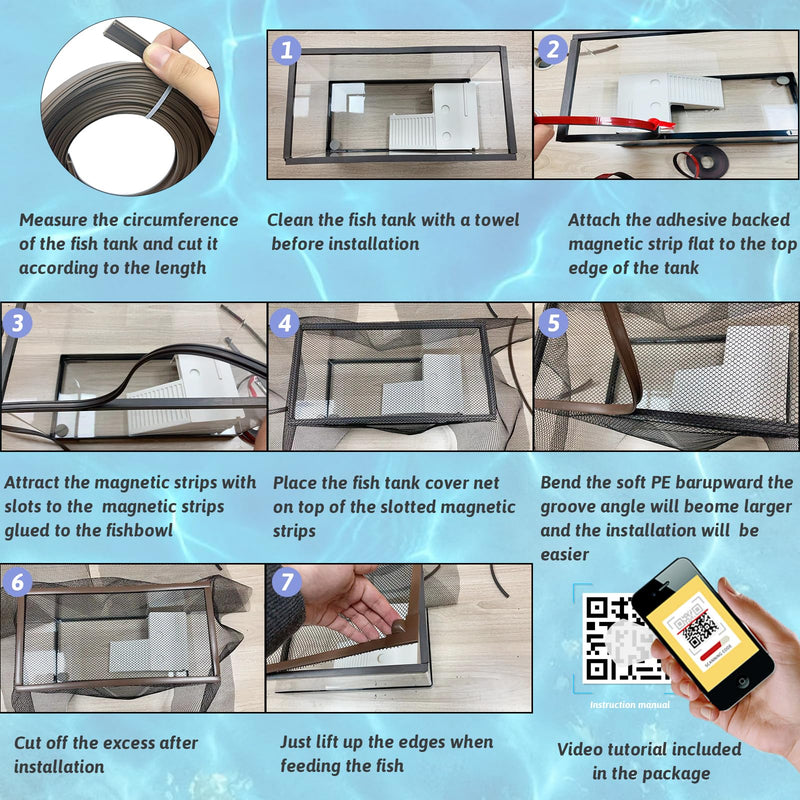 7.5 FT DIY Magnetic Fish Aquarium Anti-Jumping net Cover, Mesh Screen Netting for Fish Aquarium Screen Top Cover, Aquarium Lid Prevents Fish, Reptiles from Jumping Out (7.5 Feet) - PawsPlanet Australia